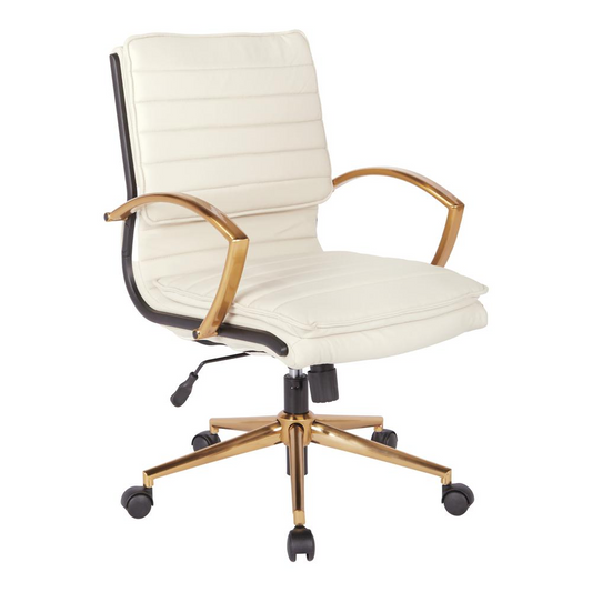 Mid-Back Faux Leather Chair with Gold Finish - Cream Faux Leather