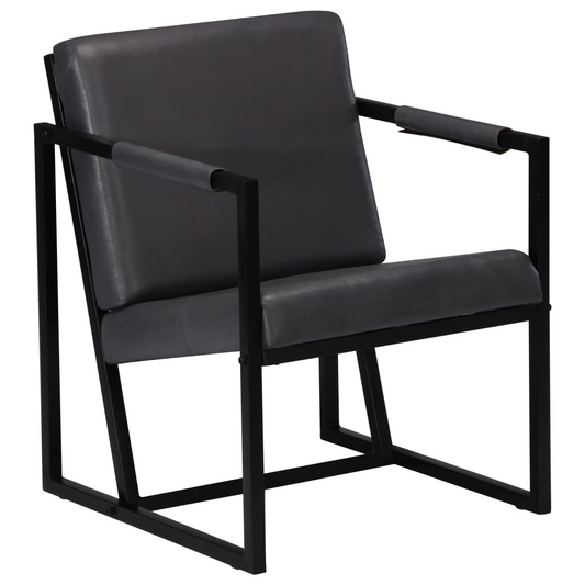 Armchair Gray Real Leather - Comfortable and Stylish
