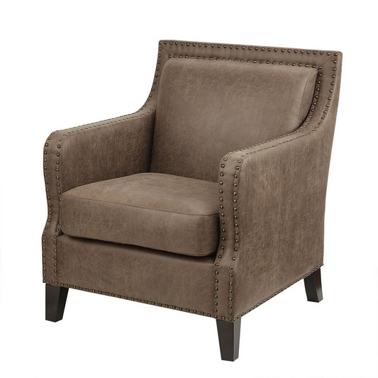 INK+IVY Shasta Accent Chair - Faux Leather Upholstery with Brass Nail Buttons