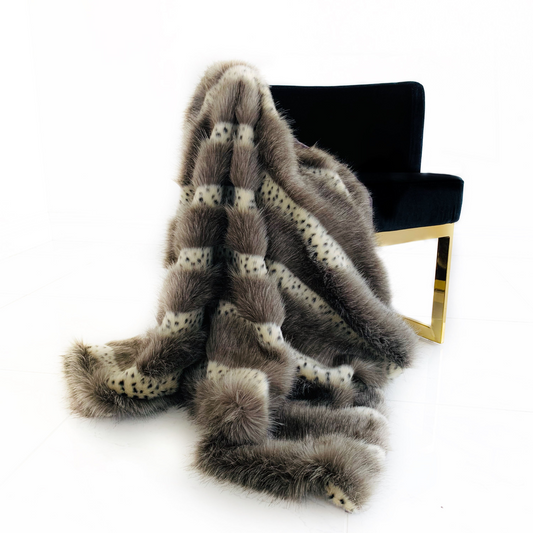 Plutus Gray Two Tone Feather Faux Fur Luxury Throw Blanket - Trendy and Luxurious
