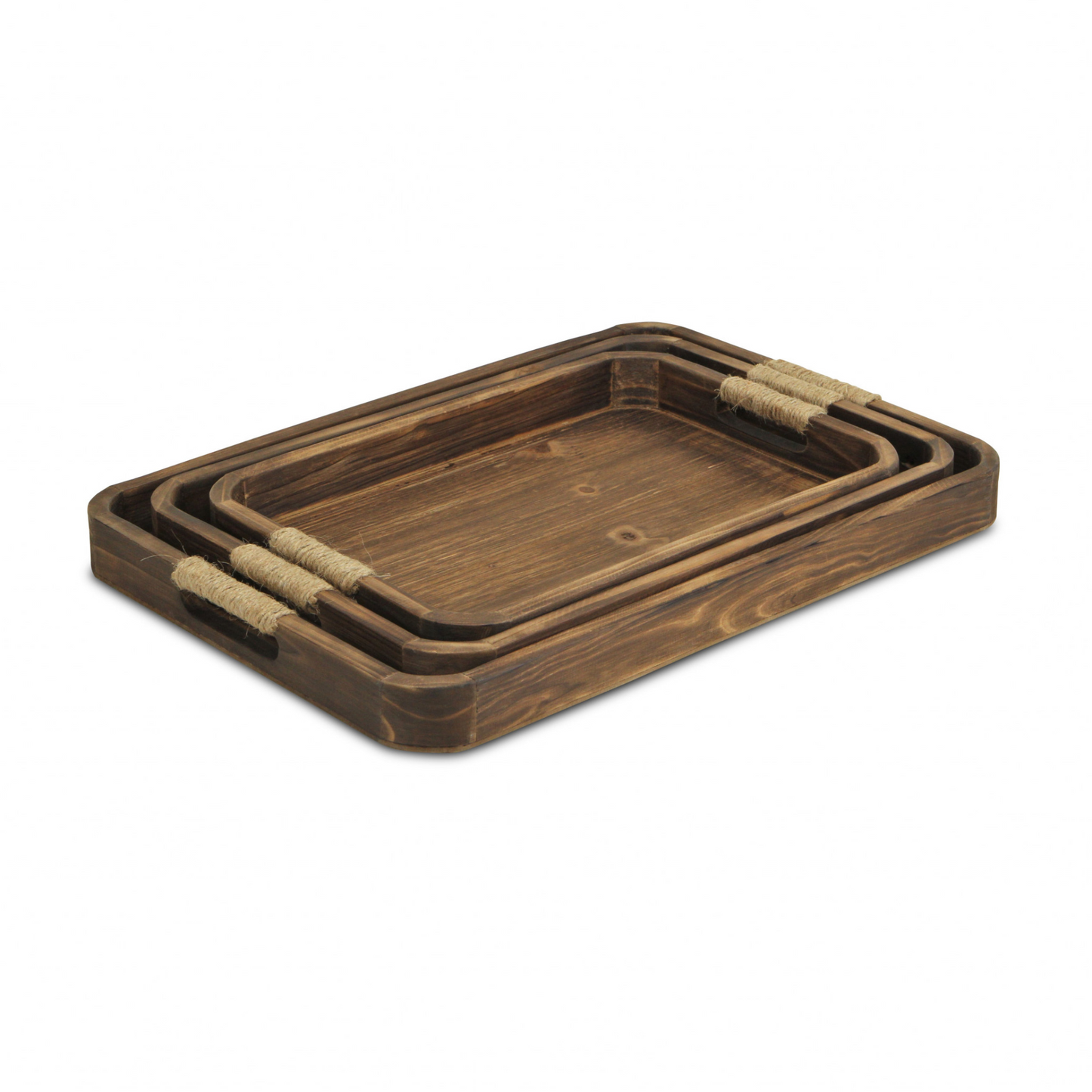 Brown Rectangular Wood Handmade Tray With Handles