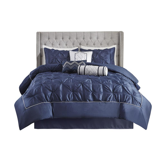 100% Laurel Comforter Set Queen - Navy (90"x90") | Elegant Bedding Collection