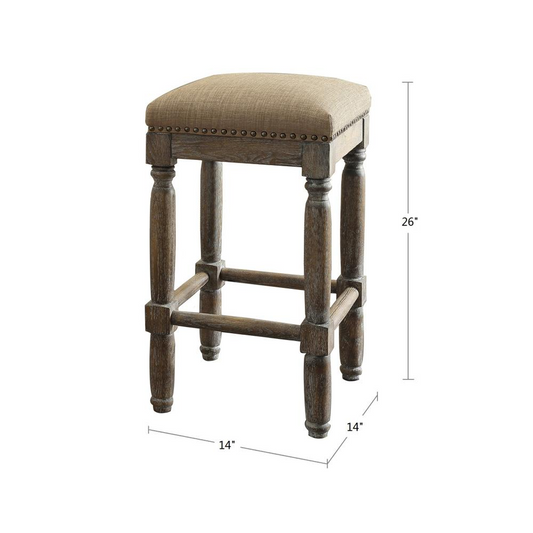 Cirque 26-Inch Stool (Set of 2) - Solid Wood Frame, Reclaimed Gray Wood Finish, Bronze Nail Head Detailing, High Density Foam