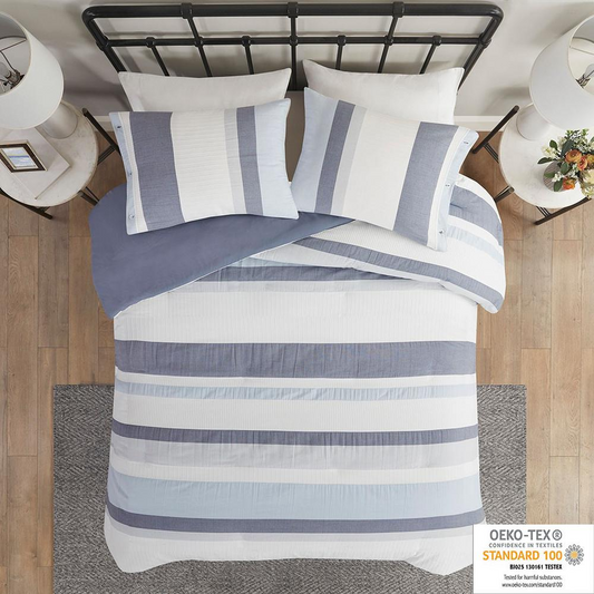 3 Piece Jacquard Duvet Cover Set, 104x92, Blue - Refresh Your Bedroom with Casual Charm