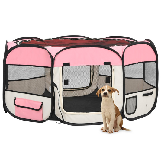 vidaXL Foldable Dog Playpen with Carrying Bag Pink - Training, Sleeping, and Play Area