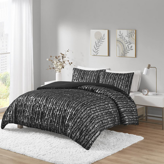 Naomi Metallic Print Faux Fur Comforter Set - Luxurious and Stylish | Perfect for Cozy Nights