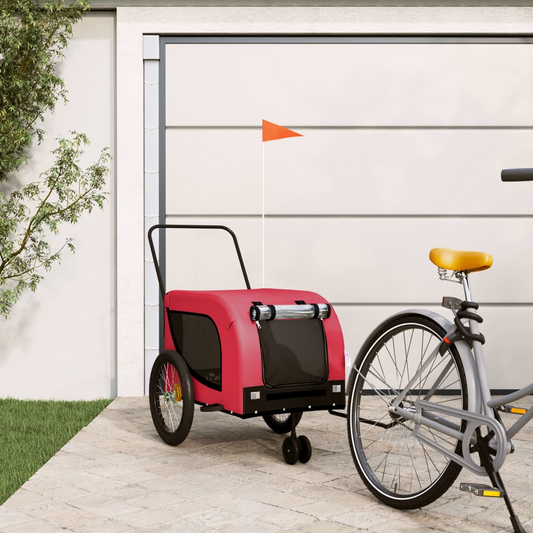 vidaXL Pet Bike Trailer Red and Black - Oxford Fabric and Iron