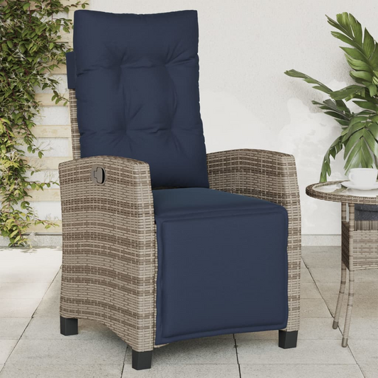 vidaXL Reclining Patio Chair with Footrest Gray Poly Rattan - Comfortable and Durable Outdoor Furniture