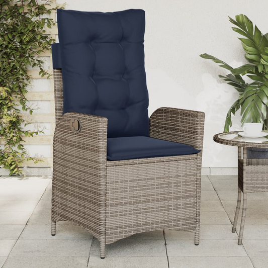vidaXL Reclining Patio Chair with Cushions Gray Poly Rattan - Comfortable Outdoor Furniture
