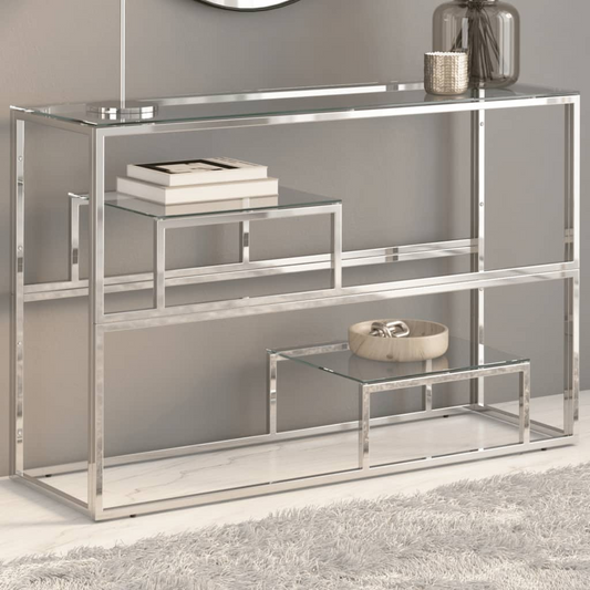 vidaXL Console Table - Silver Stainless Steel and Tempered Glass | Modern Design
