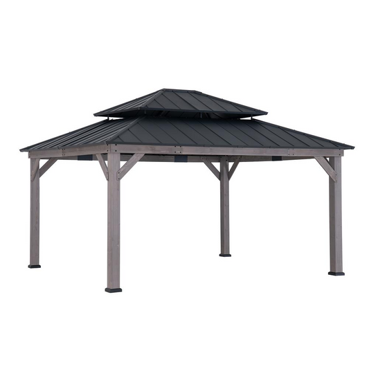 13 ft. x 15 ft. Cedar Framed Gazebo with Black Steel 2-Tier Hip Roof Hard Top