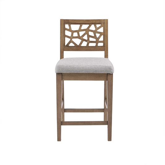 Crackle Barstool - Oak Veneer with Cracked Ice Pattern, Upholstered Seat