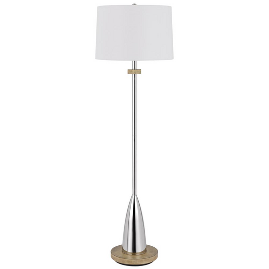 150W 3-Way Lockport Metal Floor Lamp with Rubber Wood Base | Stylish Wide Bottom Pole Lamp