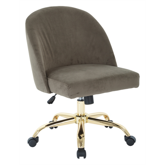 Layton Mid Back Office Chair - Velvet, Gold Finish Base